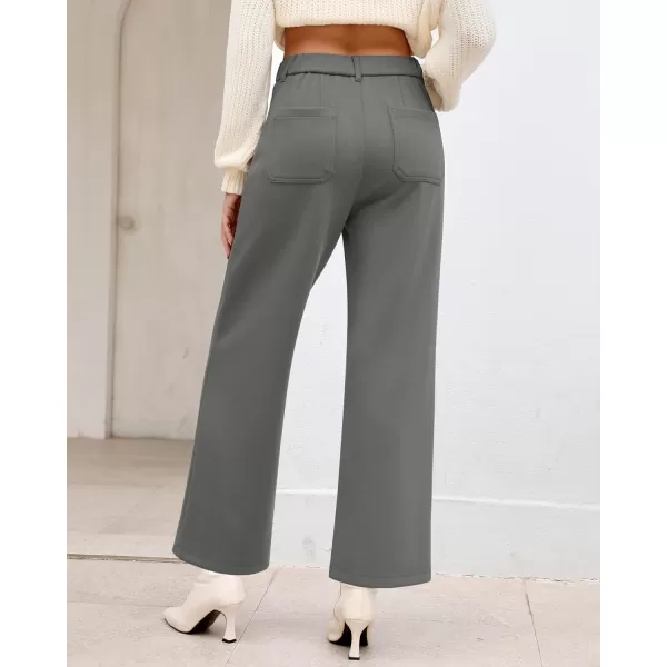 GRAPENT Wide Leg Pants Woman High Waisted Business Casual Elastic Waist Cropped Trouser Pockets Stretch Fall Knit PantsGrey