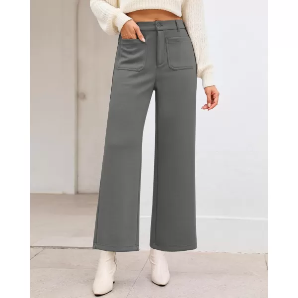 GRAPENT Wide Leg Pants Woman High Waisted Business Casual Elastic Waist Cropped Trouser Pockets Stretch Fall Knit PantsGrey