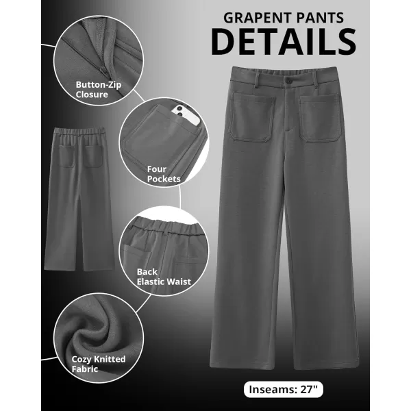 GRAPENT Wide Leg Pants Woman High Waisted Business Casual Elastic Waist Cropped Trouser Pockets Stretch Fall Knit PantsGrey