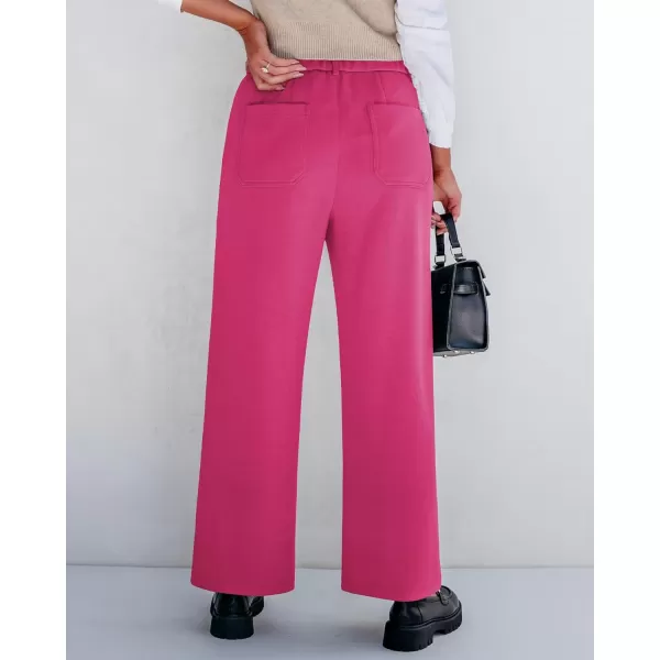 GRAPENT Wide Leg Pants Woman High Waisted Business Casual Elastic Waist Cropped Trouser Pockets Stretch Fall Knit PantsHot Pink