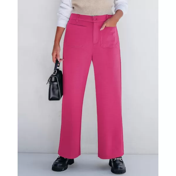 GRAPENT Wide Leg Pants Woman High Waisted Business Casual Elastic Waist Cropped Trouser Pockets Stretch Fall Knit PantsHot Pink