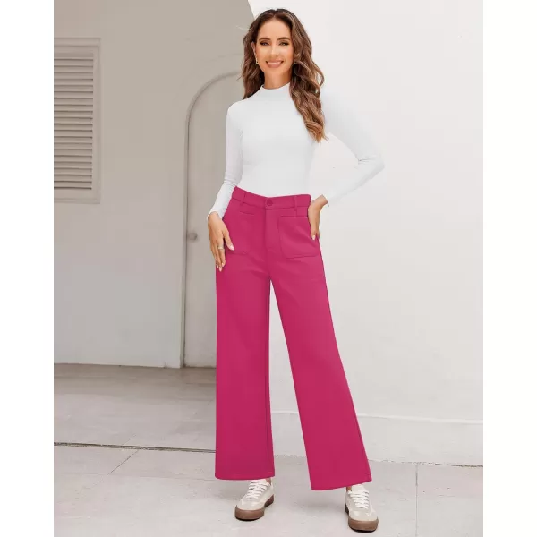 GRAPENT Wide Leg Pants Woman High Waisted Business Casual Elastic Waist Cropped Trouser Pockets Stretch Fall Knit PantsHot Pink