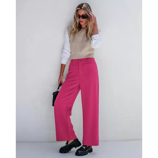 GRAPENT Wide Leg Pants Woman High Waisted Business Casual Elastic Waist Cropped Trouser Pockets Stretch Fall Knit PantsHot Pink
