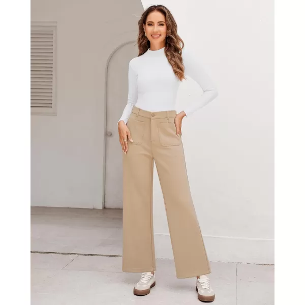 GRAPENT Wide Leg Pants Woman High Waisted Business Casual Elastic Waist Cropped Trouser Pockets Stretch Fall Knit PantsLark