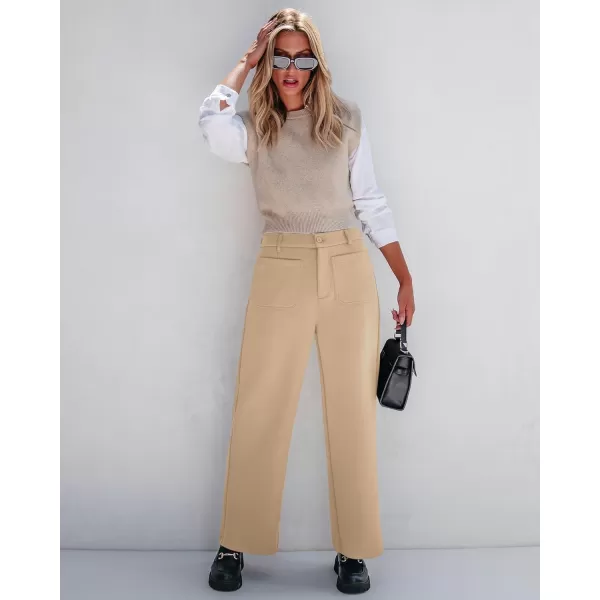 GRAPENT Wide Leg Pants Woman High Waisted Business Casual Elastic Waist Cropped Trouser Pockets Stretch Fall Knit PantsLark