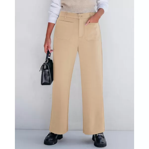 GRAPENT Wide Leg Pants Woman High Waisted Business Casual Elastic Waist Cropped Trouser Pockets Stretch Fall Knit PantsLark