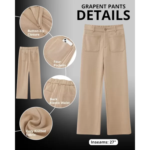 GRAPENT Wide Leg Pants Woman High Waisted Business Casual Elastic Waist Cropped Trouser Pockets Stretch Fall Knit PantsLark