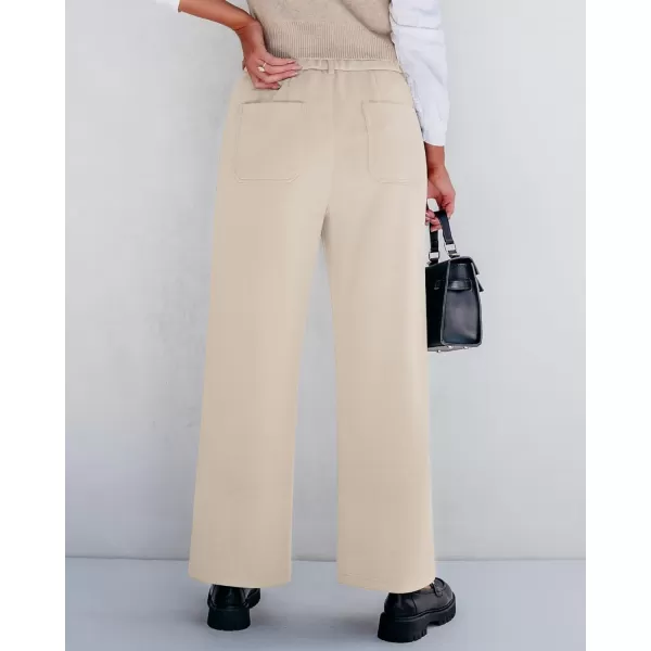 GRAPENT Wide Leg Pants Woman High Waisted Business Casual Elastic Waist Cropped Trouser Pockets Stretch Fall Knit PantsLight Khaki