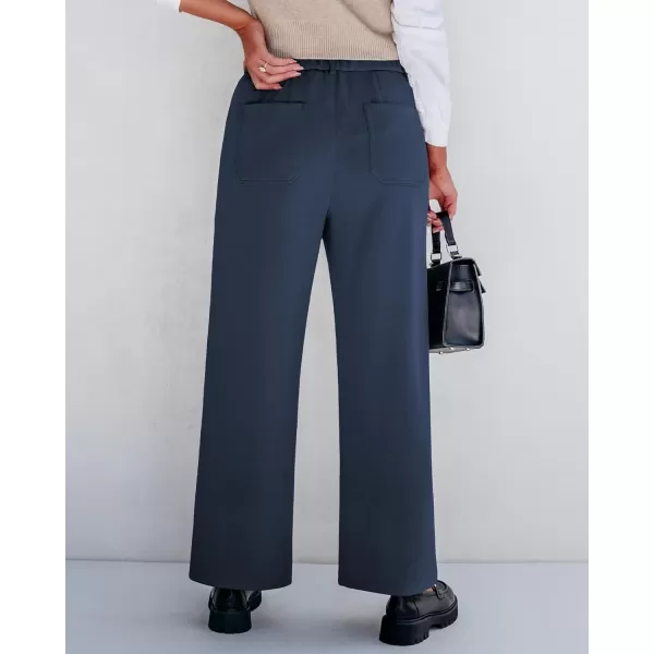 GRAPENT Wide Leg Pants Woman High Waisted Business Casual Elastic Waist Cropped Trouser Pockets Stretch Fall Knit PantsNavy Blue