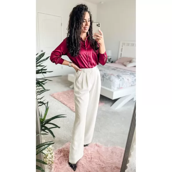 GRAPENT Wide Leg Pants for Women Work Business Casual High Waisted Dressy Pants Flowy Trousers OfficeBeige