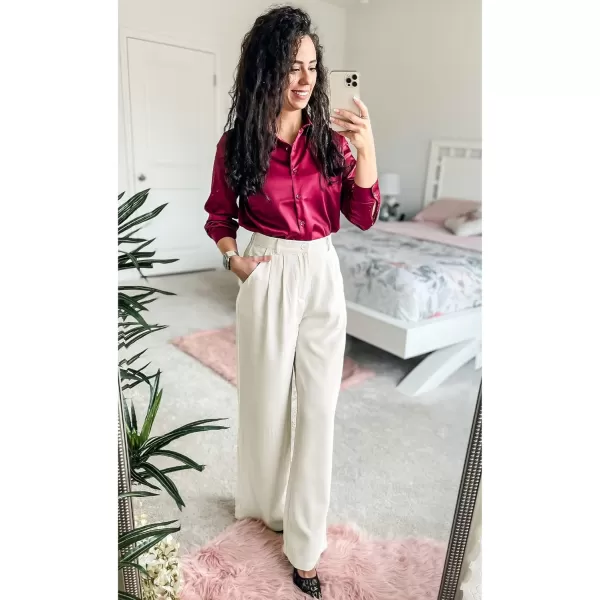 GRAPENT Wide Leg Pants for Women Work Business Casual High Waisted Dressy Pants Flowy Trousers OfficeBeige