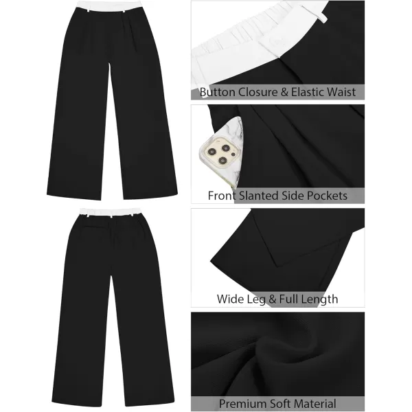 GRAPENT Wide Leg Pants for Women Work Business Casual High Waisted Dressy Pants Flowy Trousers OfficeBlack  White Block