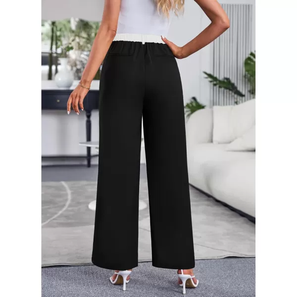 GRAPENT Wide Leg Pants for Women Work Business Casual High Waisted Dressy Pants Flowy Trousers OfficeBlack  White Block