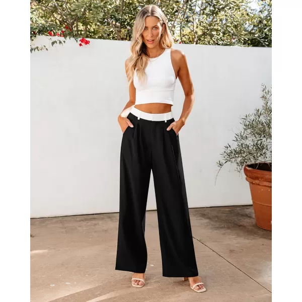 GRAPENT Wide Leg Pants for Women Work Business Casual High Waisted Dressy Pants Flowy Trousers OfficeBlack  White Block