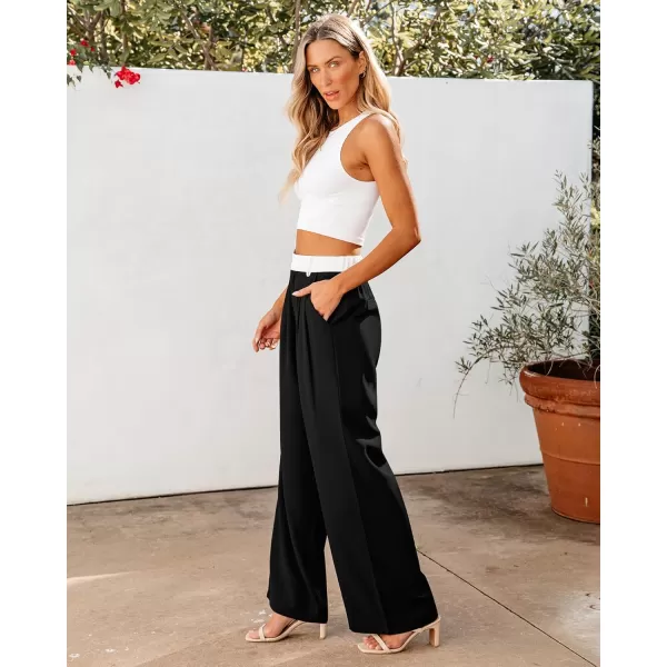 GRAPENT Wide Leg Pants for Women Work Business Casual High Waisted Dressy Pants Flowy Trousers OfficeBlack  White Block