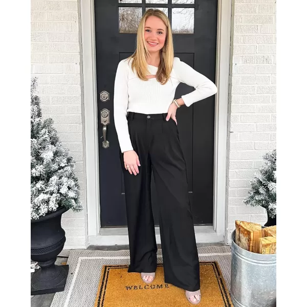 GRAPENT Wide Leg Pants for Women Work Business Casual High Waisted Dressy Pants Flowy Trousers OfficeBlack