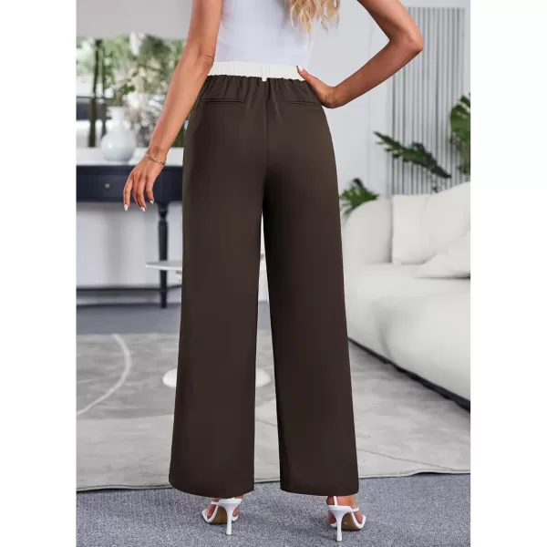 GRAPENT Wide Leg Pants for Women Work Business Casual High Waisted Dressy Pants Flowy Trousers OfficeBrown  White Block