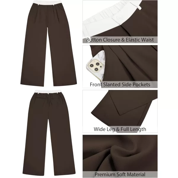 GRAPENT Wide Leg Pants for Women Work Business Casual High Waisted Dressy Pants Flowy Trousers OfficeBrown  White Block