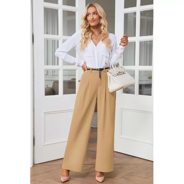 GRAPENT Wide Leg Pants for Women Work Business Casual High Waisted Dressy Pants Flowy Trousers OfficeCamel