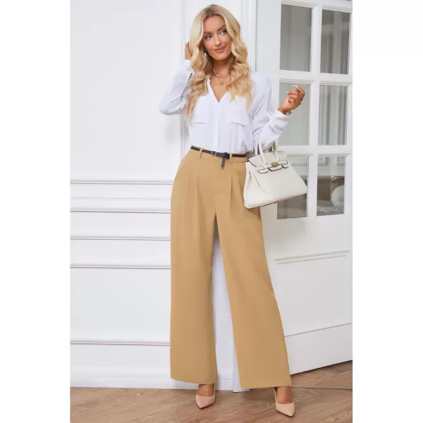 GRAPENT Wide Leg Pants for Women Work Business Casual High Waisted Dressy Pants Flowy Trousers OfficeCamel