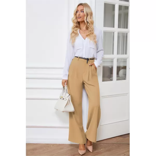 GRAPENT Wide Leg Pants for Women Work Business Casual High Waisted Dressy Pants Flowy Trousers OfficeCamel