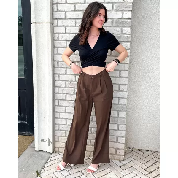 GRAPENT Wide Leg Pants for Women Work Business Casual High Waisted Dressy Pants Flowy Trousers OfficeChocolate Brown