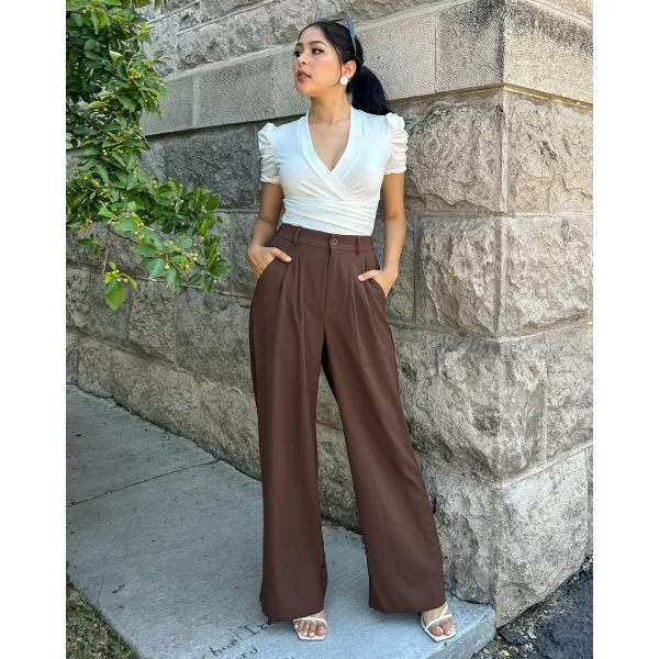 GRAPENT Wide Leg Pants for Women Work Business Casual High Waisted Dressy Pants Flowy Trousers OfficeChocolate Brown