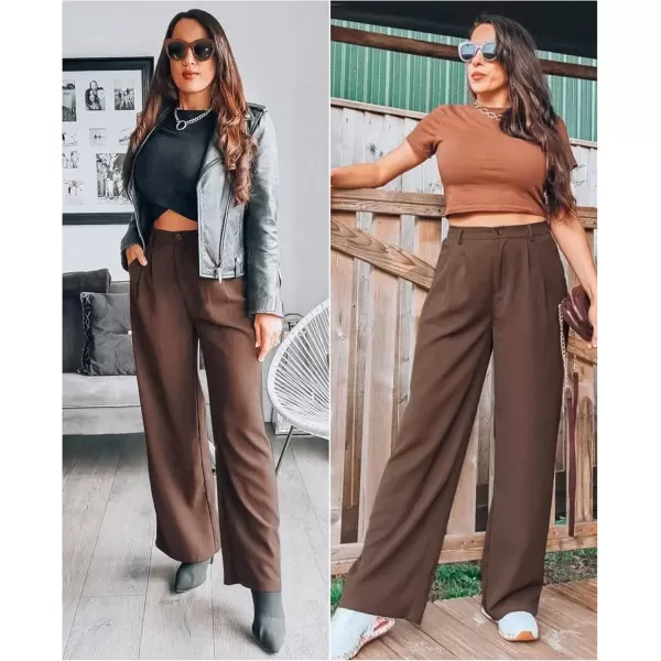 GRAPENT Wide Leg Pants for Women Work Business Casual High Waisted Dressy Pants Flowy Trousers OfficeChocolate Brown