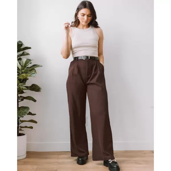 GRAPENT Wide Leg Pants for Women Work Business Casual High Waisted Dressy Pants Flowy Trousers OfficeChocolate Brown
