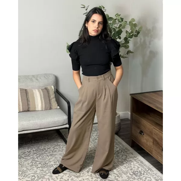 GRAPENT Wide Leg Pants for Women Work Business Casual High Waisted Dressy Pants Flowy Trousers OfficeKhaki