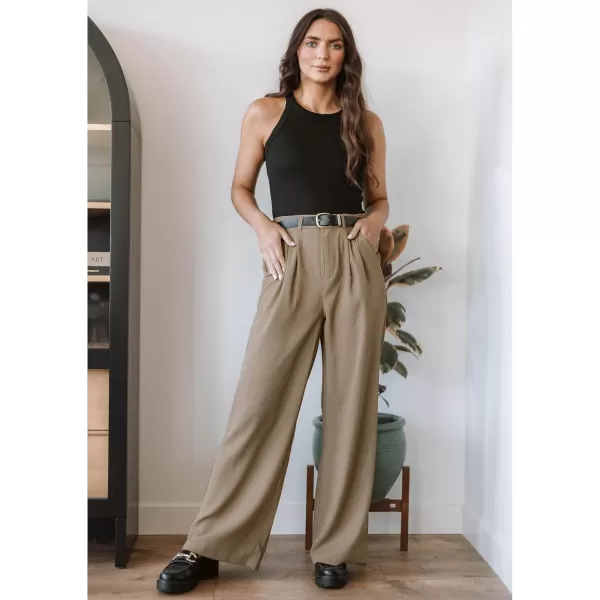GRAPENT Wide Leg Pants for Women Work Business Casual High Waisted Dressy Pants Flowy Trousers OfficeKhaki
