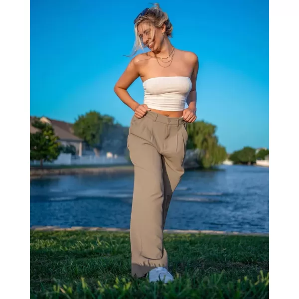 GRAPENT Wide Leg Pants for Women Work Business Casual High Waisted Dressy Pants Flowy Trousers OfficeKhaki