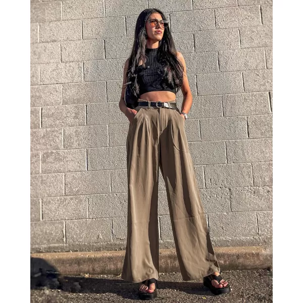 GRAPENT Wide Leg Pants for Women Work Business Casual High Waisted Dressy Pants Flowy Trousers OfficeKhaki