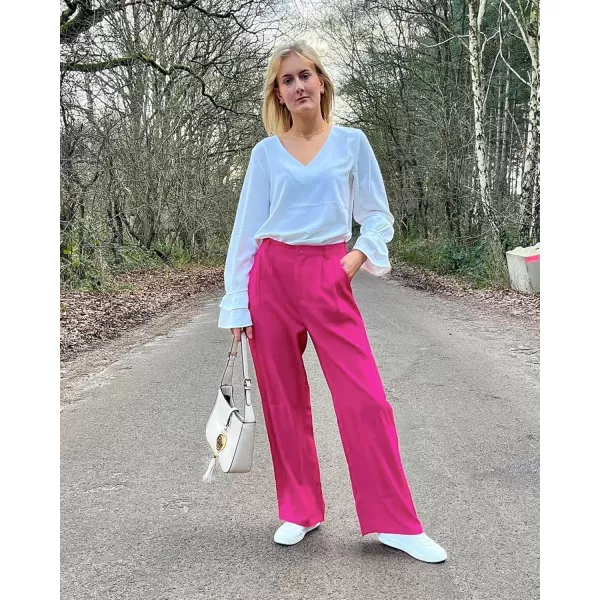 GRAPENT Wide Leg Pants for Women Work Business Casual High Waisted Dressy Pants Flowy Trousers OfficeMagenta