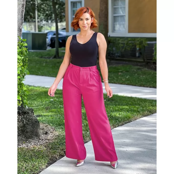 GRAPENT Wide Leg Pants for Women Work Business Casual High Waisted Dressy Pants Flowy Trousers OfficeMagenta