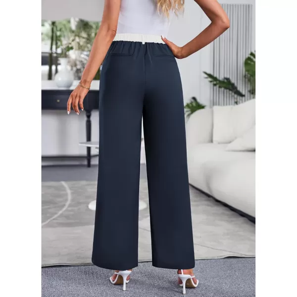 GRAPENT Wide Leg Pants for Women Work Business Casual High Waisted Dressy Pants Flowy Trousers OfficeNavy  White Block
