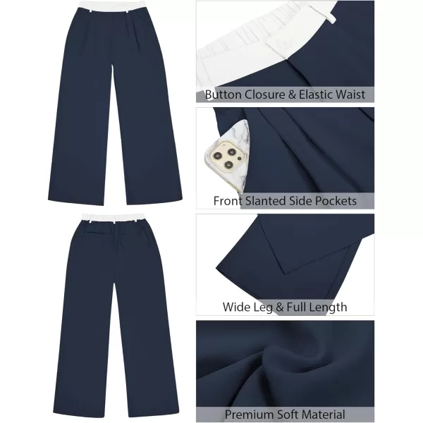 GRAPENT Wide Leg Pants for Women Work Business Casual High Waisted Dressy Pants Flowy Trousers OfficeNavy  White Block