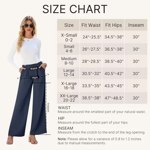 GRAPENT Wide Leg Pants for Women Work Business Casual High Waisted Dressy Pants Flowy Trousers OfficeNavy  White Block