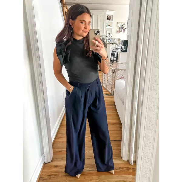 GRAPENT Wide Leg Pants for Women Work Business Casual High Waisted Dressy Pants Flowy Trousers OfficeNavy Blue