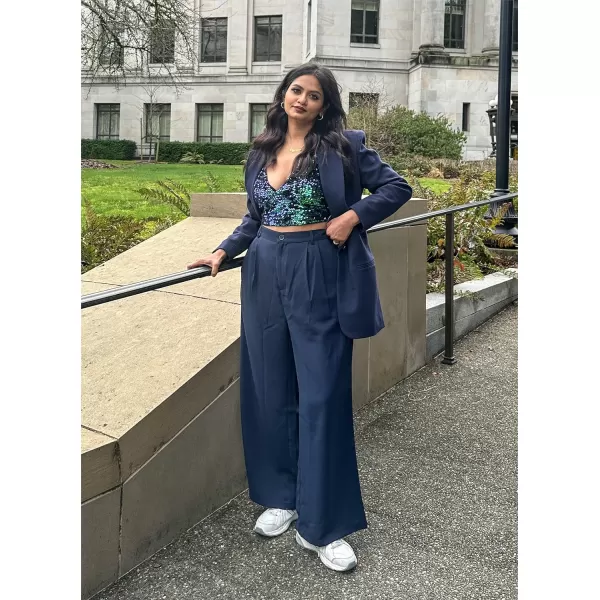 GRAPENT Wide Leg Pants for Women Work Business Casual High Waisted Dressy Pants Flowy Trousers OfficeNavy Blue
