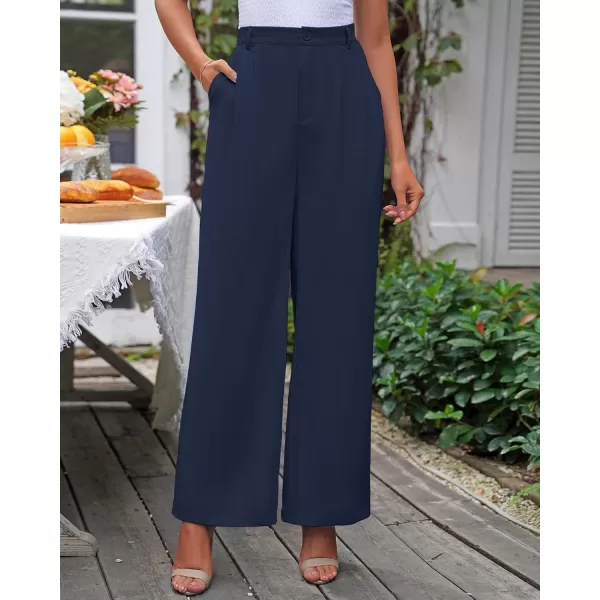 GRAPENT Wide Leg Pants for Women Work Business Casual High Waisted Dressy Pants Flowy Trousers OfficeNavy Blue