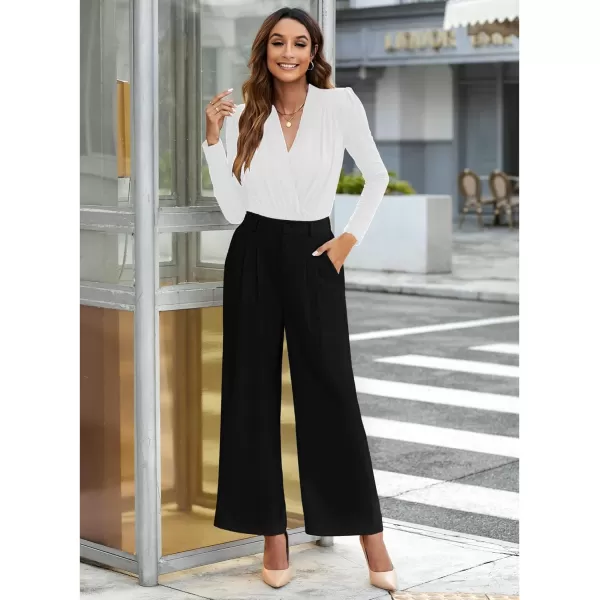 GRAPENT Wide Leg Pants for Women Work Business Casual High Waisted Dressy Pants Flowy Trousers OfficePetite Black