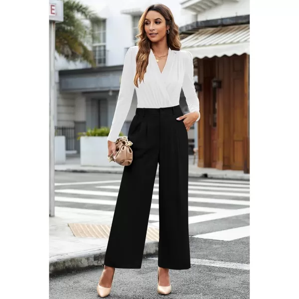 GRAPENT Wide Leg Pants for Women Work Business Casual High Waisted Dressy Pants Flowy Trousers OfficePetite Black