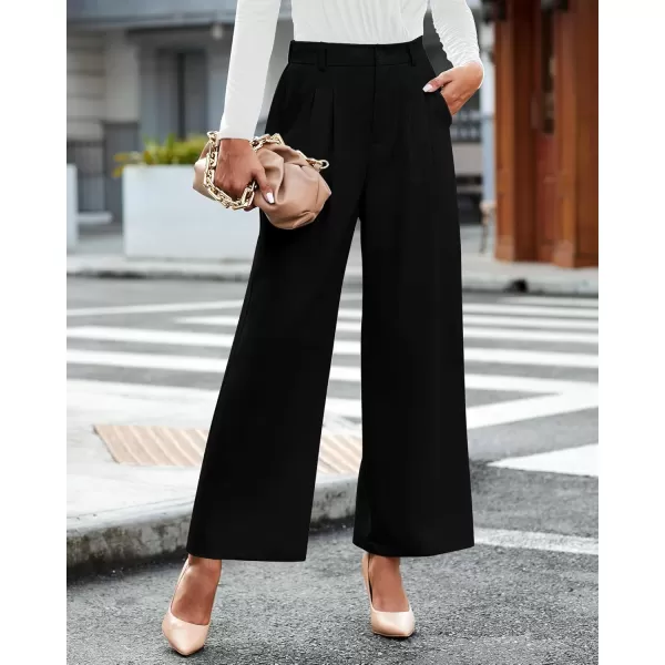 GRAPENT Wide Leg Pants for Women Work Business Casual High Waisted Dressy Pants Flowy Trousers OfficePetite Black
