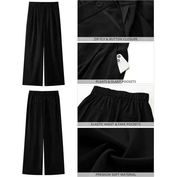 GRAPENT Wide Leg Pants for Women Work Business Casual High Waisted Dressy Pants Flowy Trousers OfficePetite Black