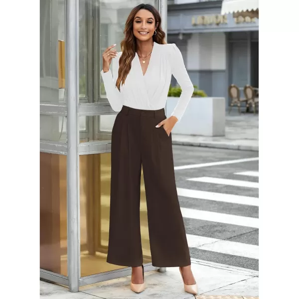 GRAPENT Wide Leg Pants for Women Work Business Casual High Waisted Dressy Pants Flowy Trousers OfficePetite Chocolate Brown
