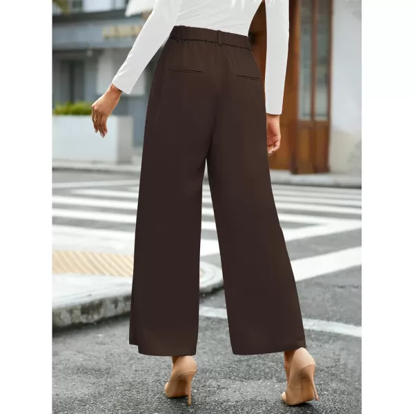 GRAPENT Wide Leg Pants for Women Work Business Casual High Waisted Dressy Pants Flowy Trousers OfficePetite Chocolate Brown
