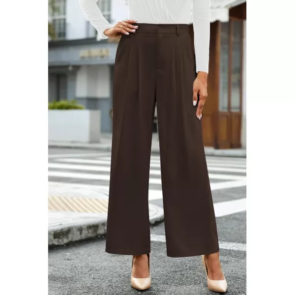 GRAPENT Wide Leg Pants for Women Work Business Casual High Waisted Dressy Pants Flowy Trousers OfficePetite Chocolate Brown