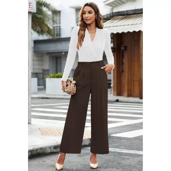 GRAPENT Wide Leg Pants for Women Work Business Casual High Waisted Dressy Pants Flowy Trousers OfficePetite Chocolate Brown