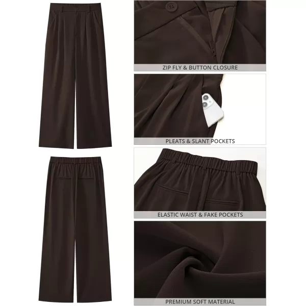 GRAPENT Wide Leg Pants for Women Work Business Casual High Waisted Dressy Pants Flowy Trousers OfficePetite Chocolate Brown